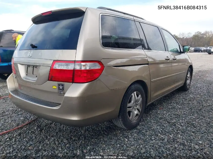5FNRL38416B084315 2006 Honda Odyssey Ex