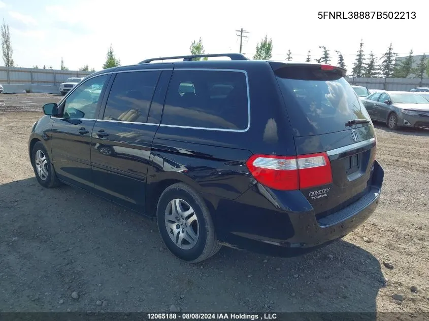 2007 Honda Odyssey VIN: 5FNRL38887B502213 Lot: 12065188