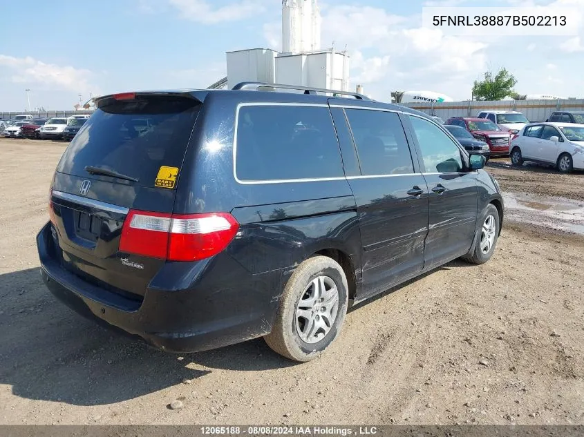 2007 Honda Odyssey VIN: 5FNRL38887B502213 Lot: 12065188