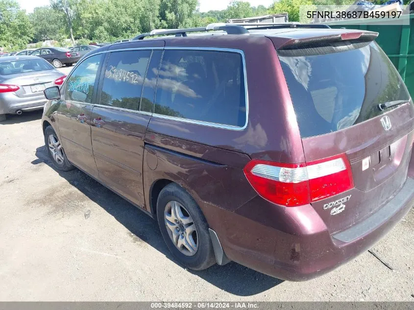 2007 Honda Odyssey Ex-L VIN: 5FNRL38687B459197 Lot: 39484592