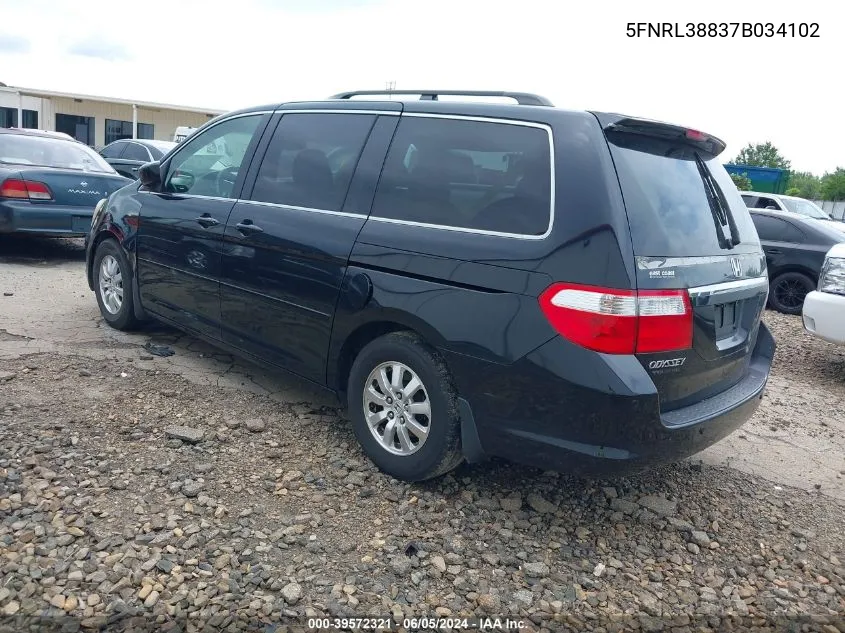 2007 Honda Odyssey Touring VIN: 5FNRL38837B034102 Lot: 39572321