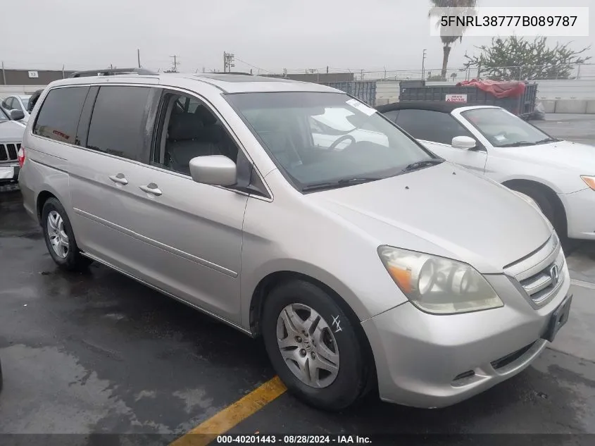 2007 Honda Odyssey Ex-L VIN: 5FNRL38777B089787 Lot: 40201443