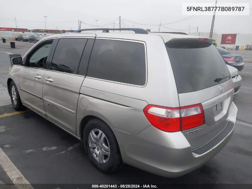 2007 Honda Odyssey Ex-L VIN: 5FNRL38777B089787 Lot: 40201443