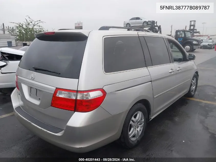 2007 Honda Odyssey Ex-L VIN: 5FNRL38777B089787 Lot: 40201443