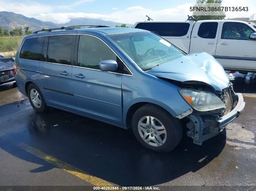 2007 Honda Odyssey Ex-L VIN: 5FNRL38687B136543 Lot: 40282945