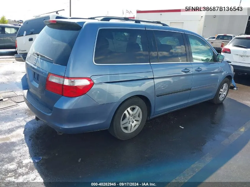 2007 Honda Odyssey Ex-L VIN: 5FNRL38687B136543 Lot: 40282945