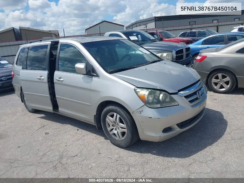 2007 Honda Odyssey Ex-L VIN: 5FNRL38767B450104 Lot: 40378526