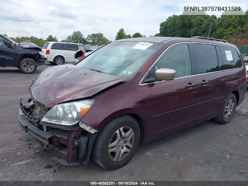 2007 Honda Odyssey Ex-L VIN: 5FNRL38757B431589 Lot: 40382201