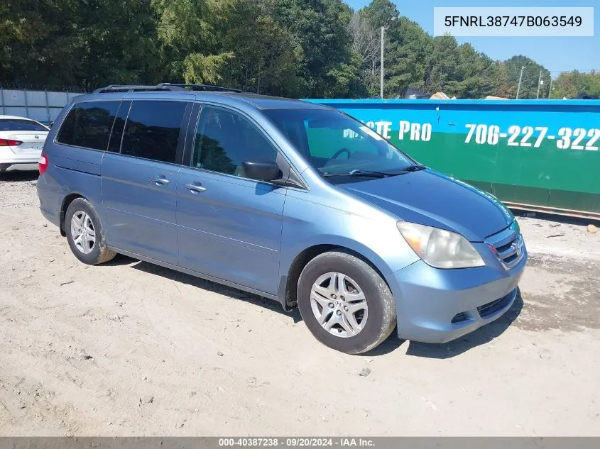 2007 Honda Odyssey Ex-L VIN: 5FNRL38747B063549 Lot: 40387238