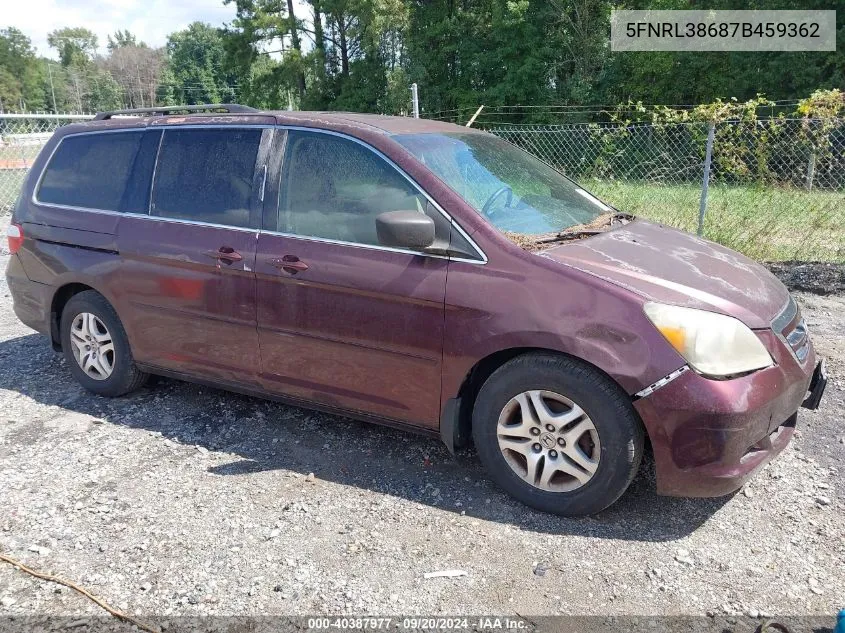 2007 Honda Odyssey Ex-L VIN: 5FNRL38687B459362 Lot: 40387977