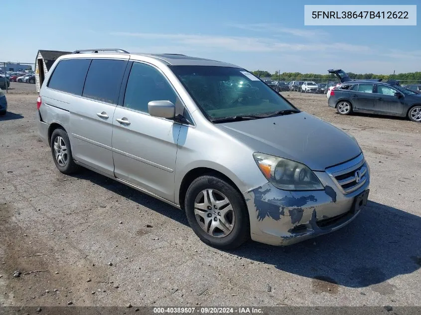 2007 Honda Odyssey Ex-L VIN: 5FNRL38647B412622 Lot: 40389507