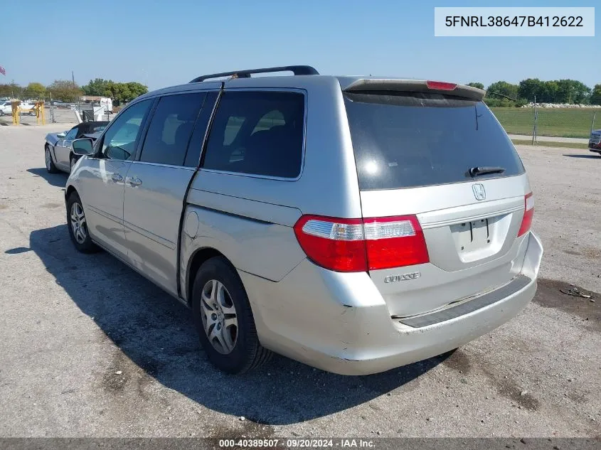 2007 Honda Odyssey Ex-L VIN: 5FNRL38647B412622 Lot: 40389507