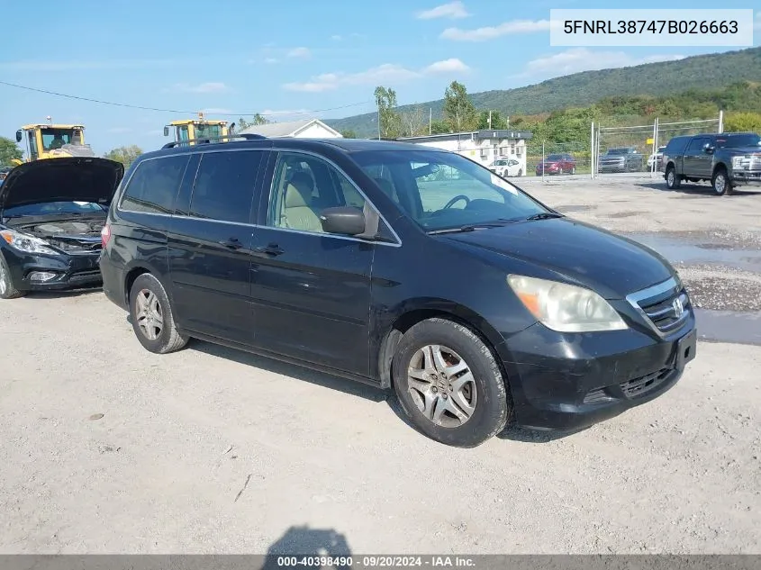 5FNRL38747B026663 2007 Honda Odyssey Ex-L