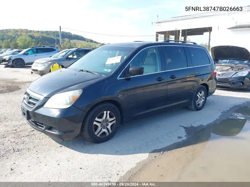 5FNRL38747B026663 2007 Honda Odyssey Ex-L