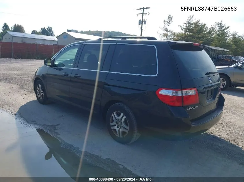 5FNRL38747B026663 2007 Honda Odyssey Ex-L