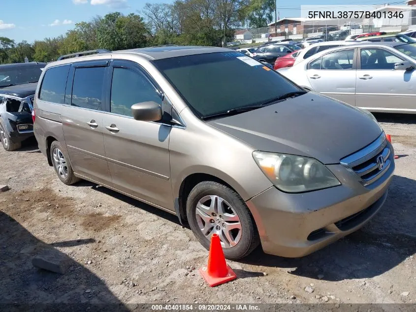 2007 Honda Odyssey Ex-L VIN: 5FNRL38757B401346 Lot: 40401854