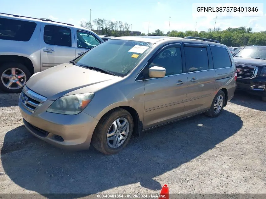 2007 Honda Odyssey Ex-L VIN: 5FNRL38757B401346 Lot: 40401854