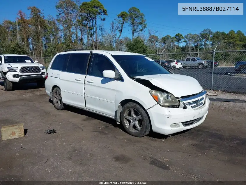 5FNRL38887B027114 2007 Honda Odyssey Touring