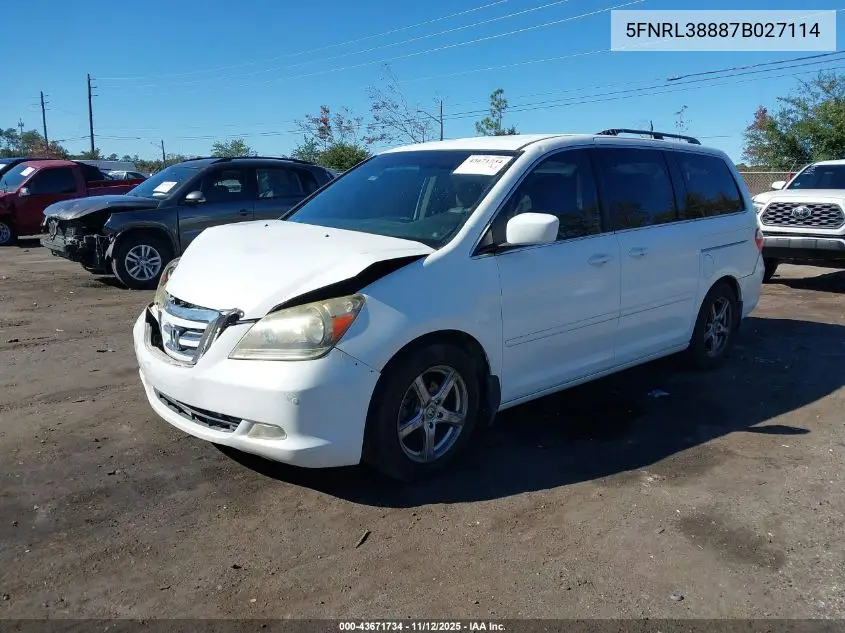 5FNRL38887B027114 2007 Honda Odyssey Touring