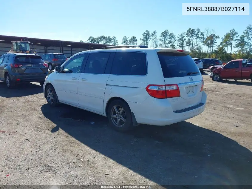 5FNRL38887B027114 2007 Honda Odyssey Touring