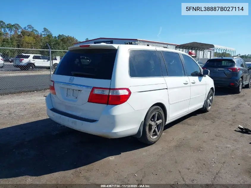 5FNRL38887B027114 2007 Honda Odyssey Touring
