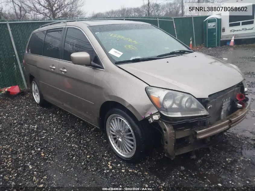 5FNRL38807B058602 2007 Honda Odyssey Touring