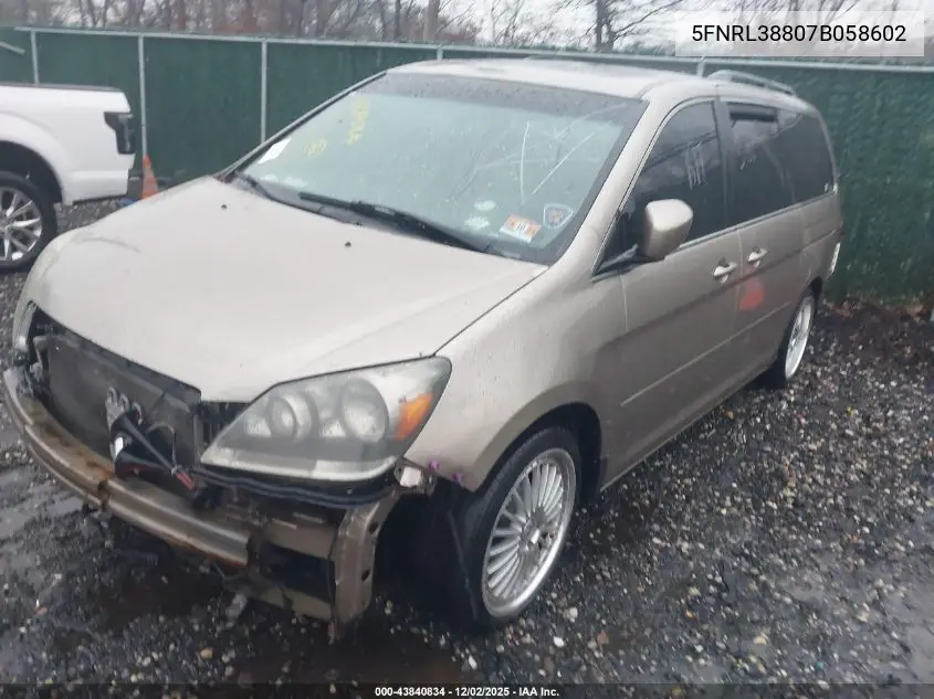 5FNRL38807B058602 2007 Honda Odyssey Touring