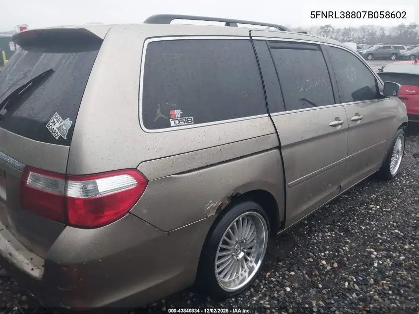 5FNRL38807B058602 2007 Honda Odyssey Touring