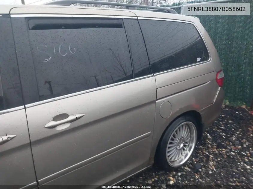 5FNRL38807B058602 2007 Honda Odyssey Touring
