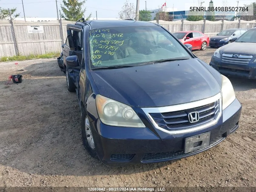 2008 Honda Odyssey VIN: 5FNRL38498B502784 Lot: 12083842