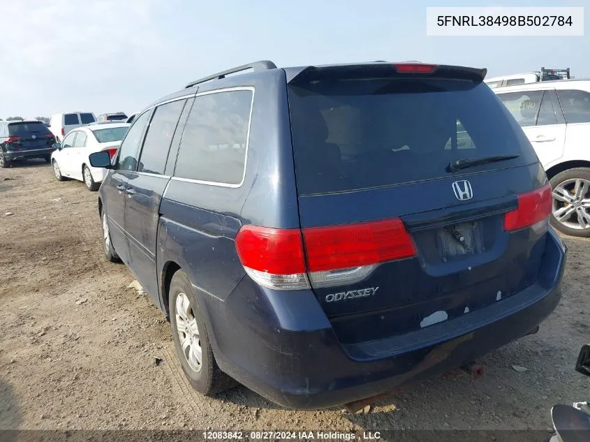 2008 Honda Odyssey VIN: 5FNRL38498B502784 Lot: 12083842