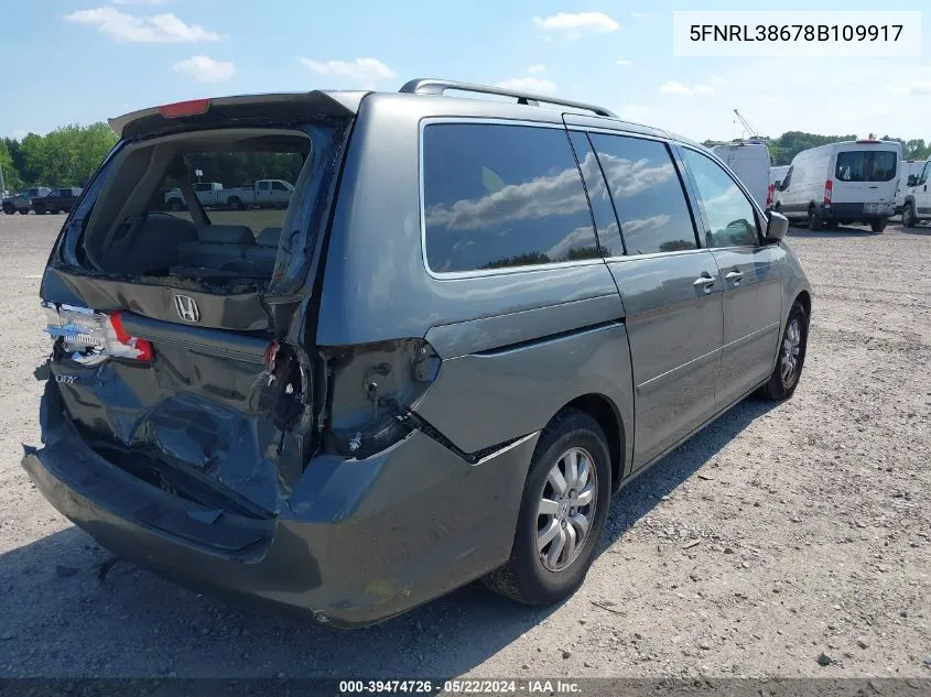 2008 Honda Odyssey Ex-L VIN: 5FNRL38678B109917 Lot: 39474726