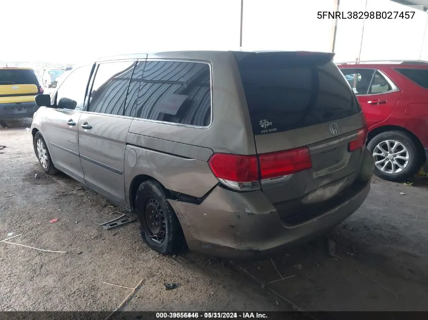 2008 Honda Odyssey Lx VIN: 5FNRL38298B027457 Lot: 39556446