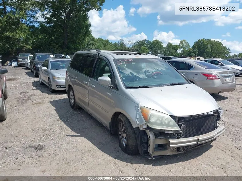 2008 Honda Odyssey Ex-L VIN: 5FNRL38678B413202 Lot: 40079004