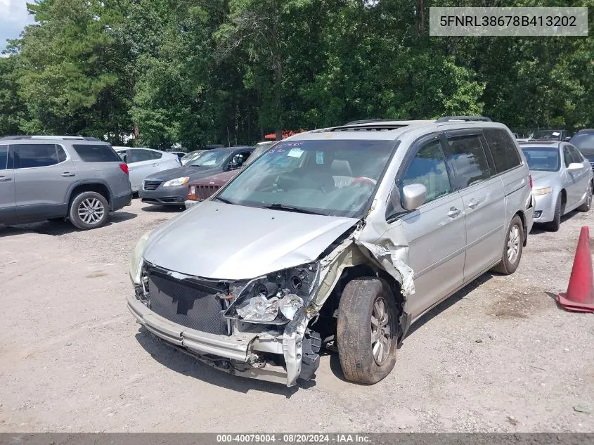 2008 Honda Odyssey Ex-L VIN: 5FNRL38678B413202 Lot: 40079004