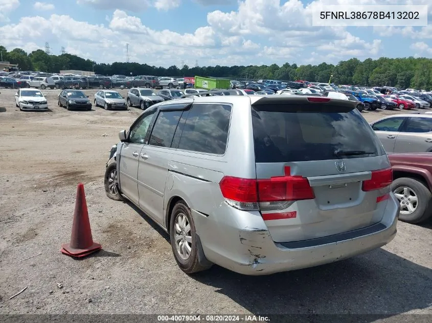 2008 Honda Odyssey Ex-L VIN: 5FNRL38678B413202 Lot: 40079004