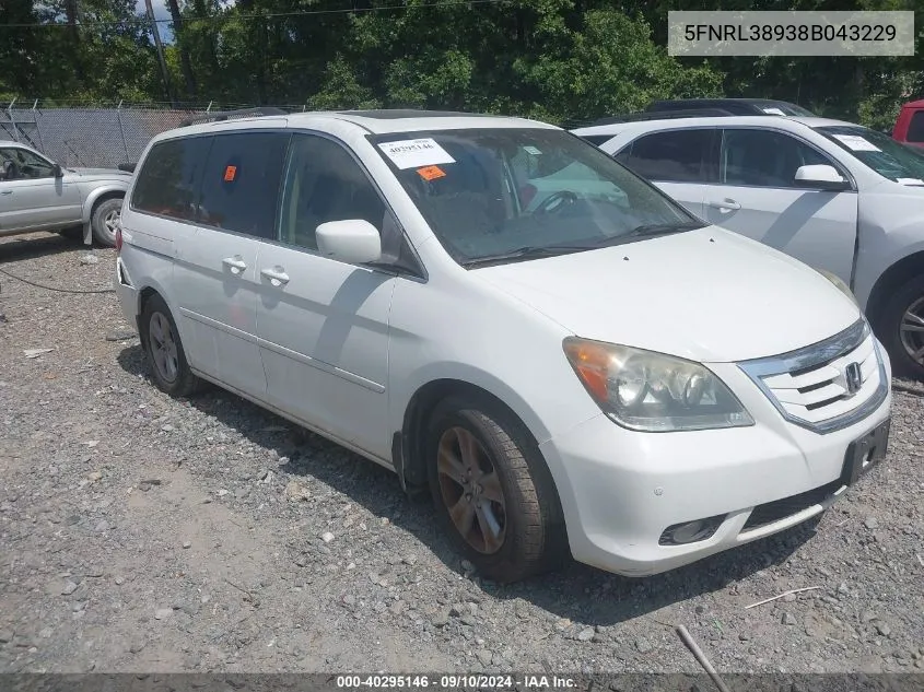 2008 Honda Odyssey Touring VIN: 5FNRL38938B043229 Lot: 40295146