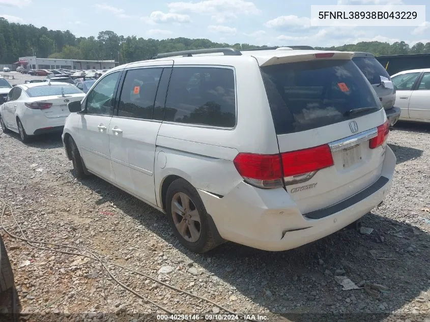 2008 Honda Odyssey Touring VIN: 5FNRL38938B043229 Lot: 40295146