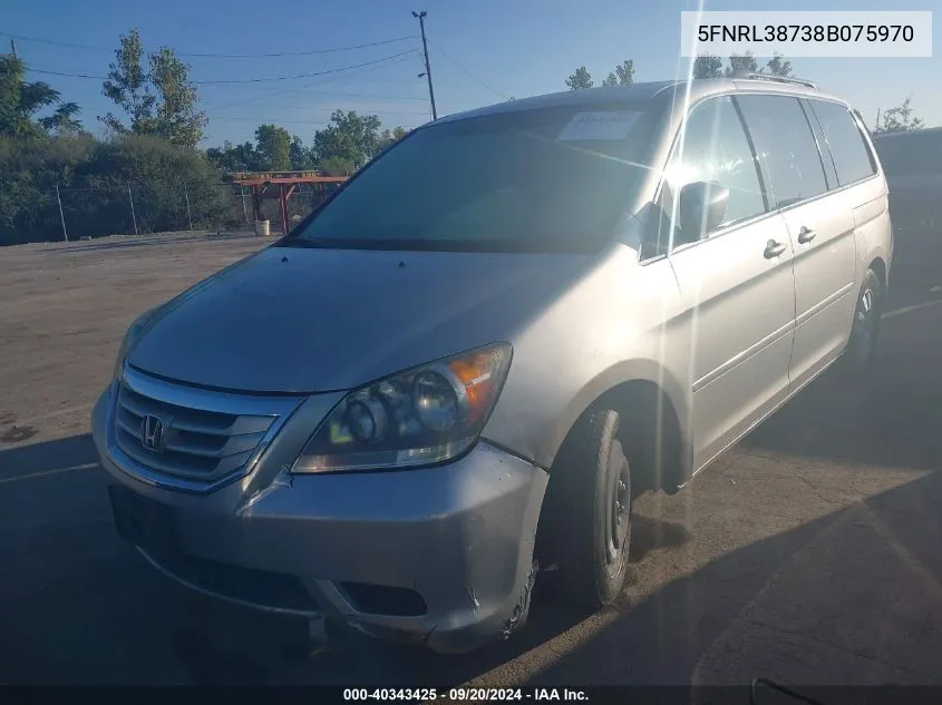 2008 Honda Odyssey Ex-L VIN: 5FNRL38738B075970 Lot: 40343425