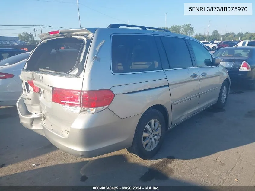 2008 Honda Odyssey Ex-L VIN: 5FNRL38738B075970 Lot: 40343425