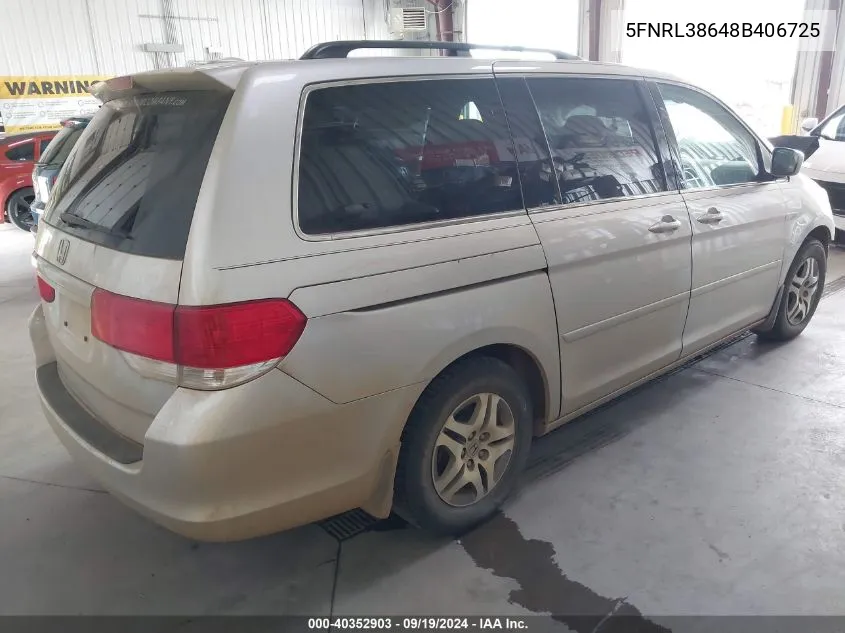 2008 Honda Odyssey Ex-L VIN: 5FNRL38648B406725 Lot: 40352903