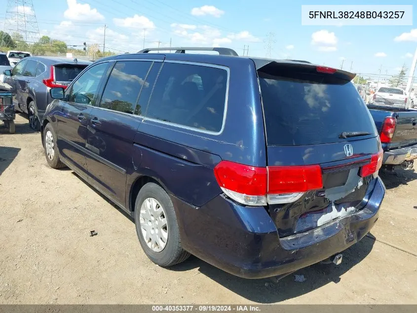 2008 Honda Odyssey Lx VIN: 5FNRL38248B043257 Lot: 40353377