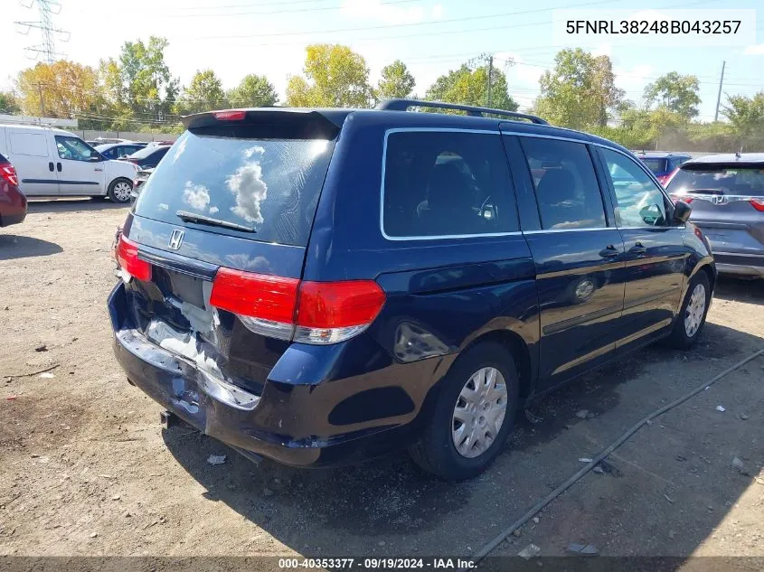 2008 Honda Odyssey Lx VIN: 5FNRL38248B043257 Lot: 40353377