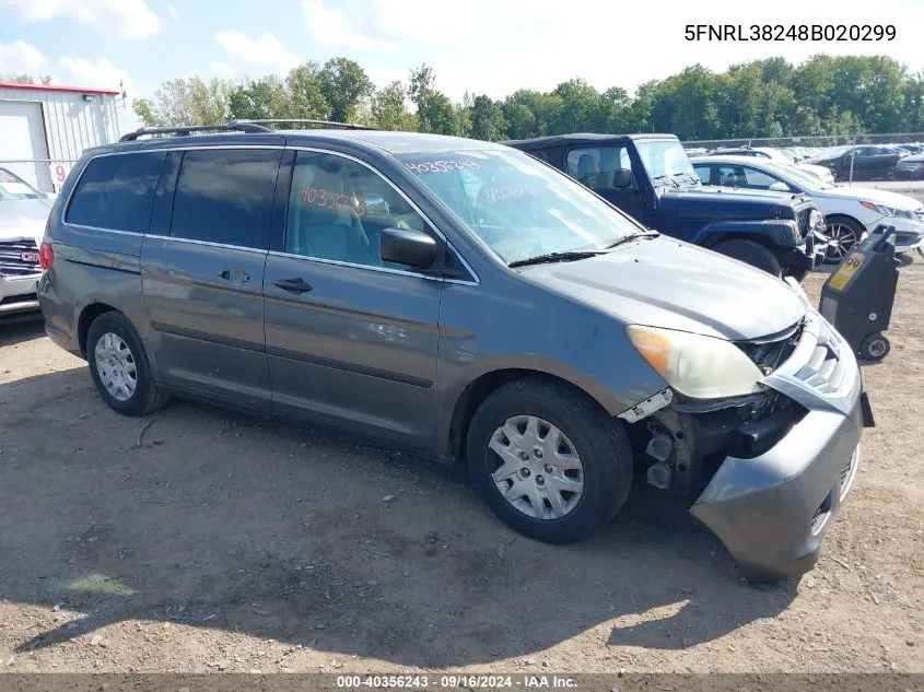 2008 Honda Odyssey Lx VIN: 5FNRL38248B020299 Lot: 40356243