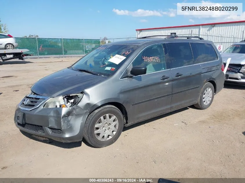 5FNRL38248B020299 2008 Honda Odyssey Lx