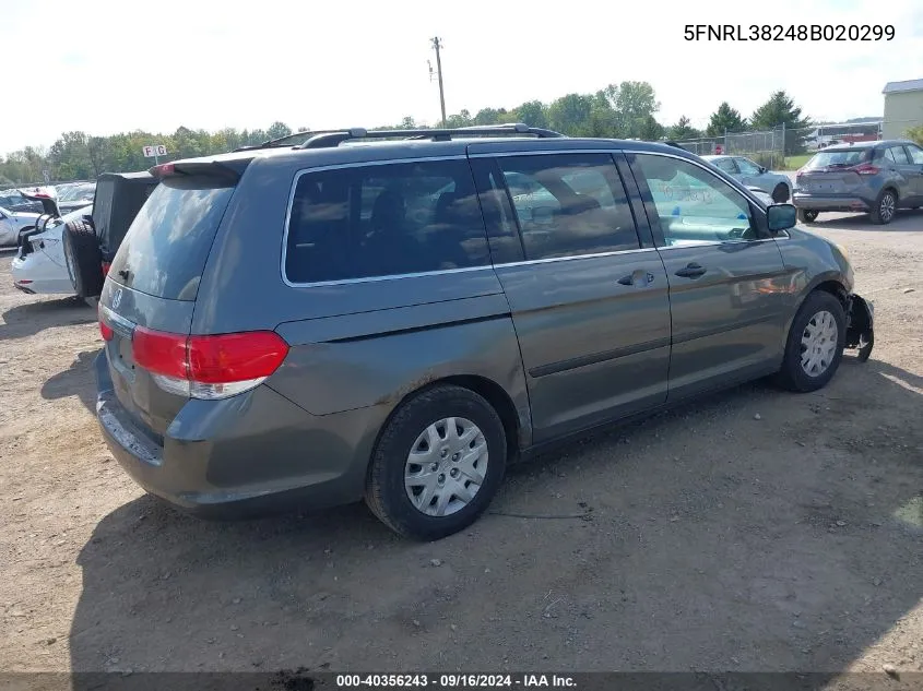 5FNRL38248B020299 2008 Honda Odyssey Lx