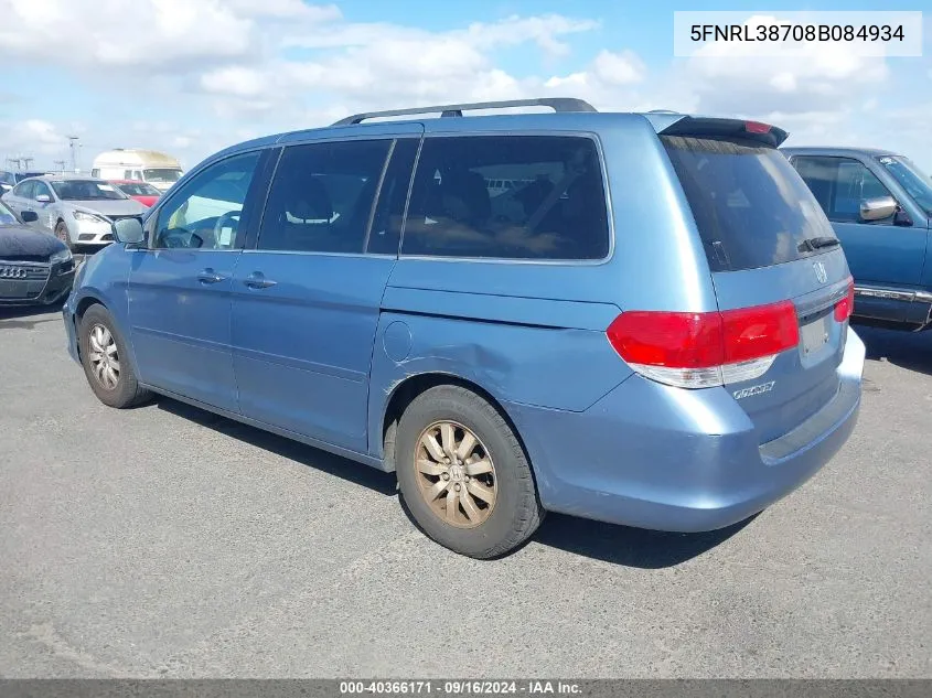 2008 Honda Odyssey Ex-L VIN: 5FNRL38708B084934 Lot: 40366171