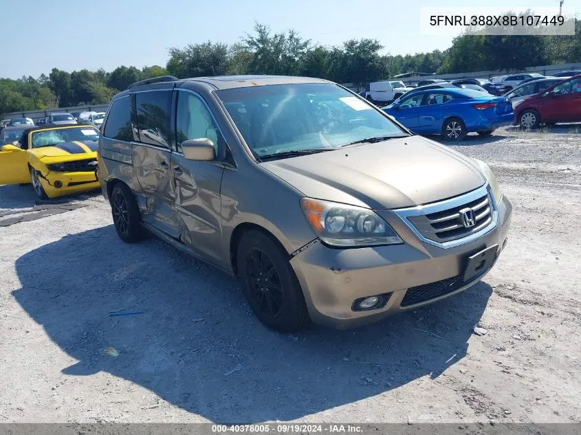 2008 Honda Odyssey Touring VIN: 5FNRL388X8B107449 Lot: 40378005