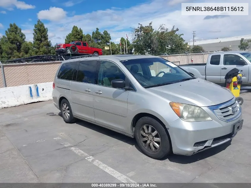 2008 Honda Odyssey Ex-L VIN: 5FNRL38648B115612 Lot: 40389299