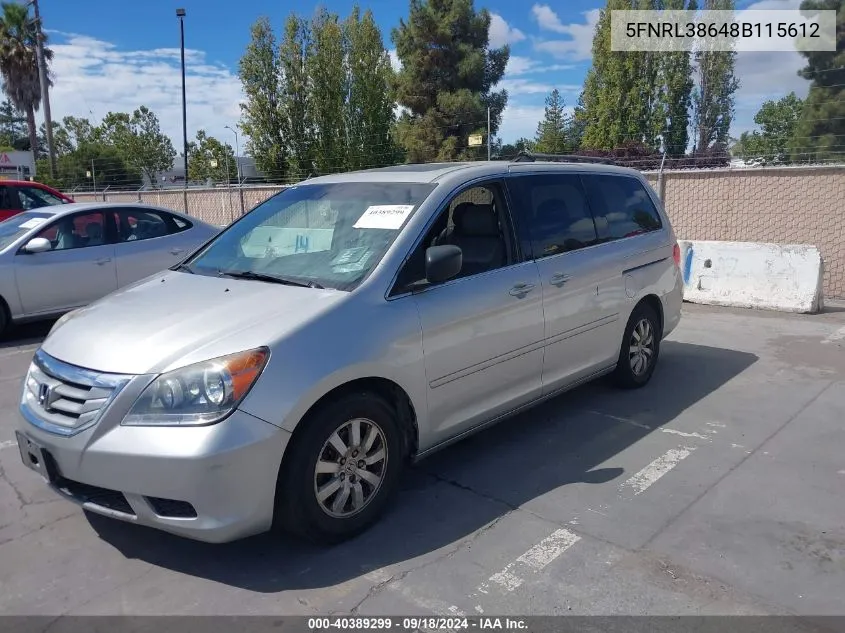 2008 Honda Odyssey Ex-L VIN: 5FNRL38648B115612 Lot: 40389299